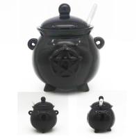  Ceramic Cauldron Pot with Lid and Spoon 