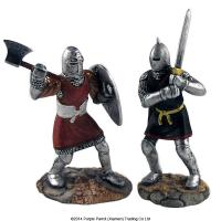  Battling Knights with Axe & Sword 