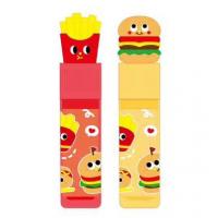  Pencil Eraser Stick: Fries / Hamburger With Face, 2 Assorted 