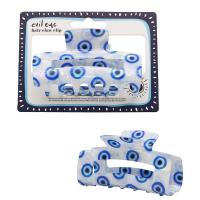  8 Cm Hair Claw, Pearlised, Curved,  Evil Eye, Blue 