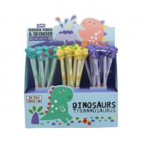  Dinosaur Wooden Pencil And 3D Eraser - 3 Assorted 