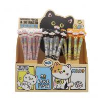 Cat - Wooden Pencil And 3D Eraser - 3 Assorted 
