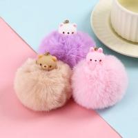  Pom Pom Bag Charm Keychain, Cute Bear And Rabbit 