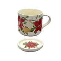  Bone China Mugs - Mug And Coaster Lid Christmas Botanicals 